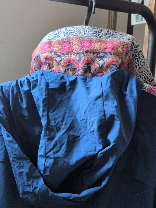 Free People Movement She Fly Blue Embroidered Oversized Windbreaker - Small