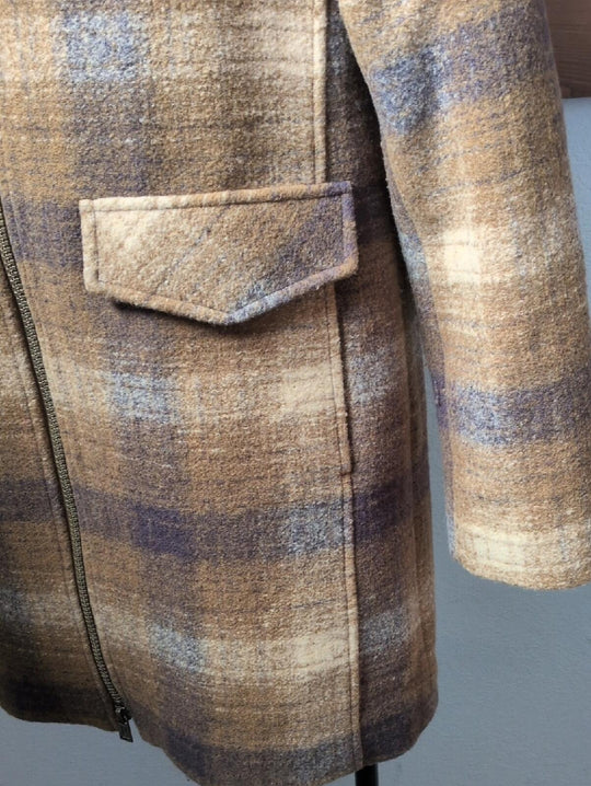 Pendleton Plaid Wool Tan Zip Up Coat - S