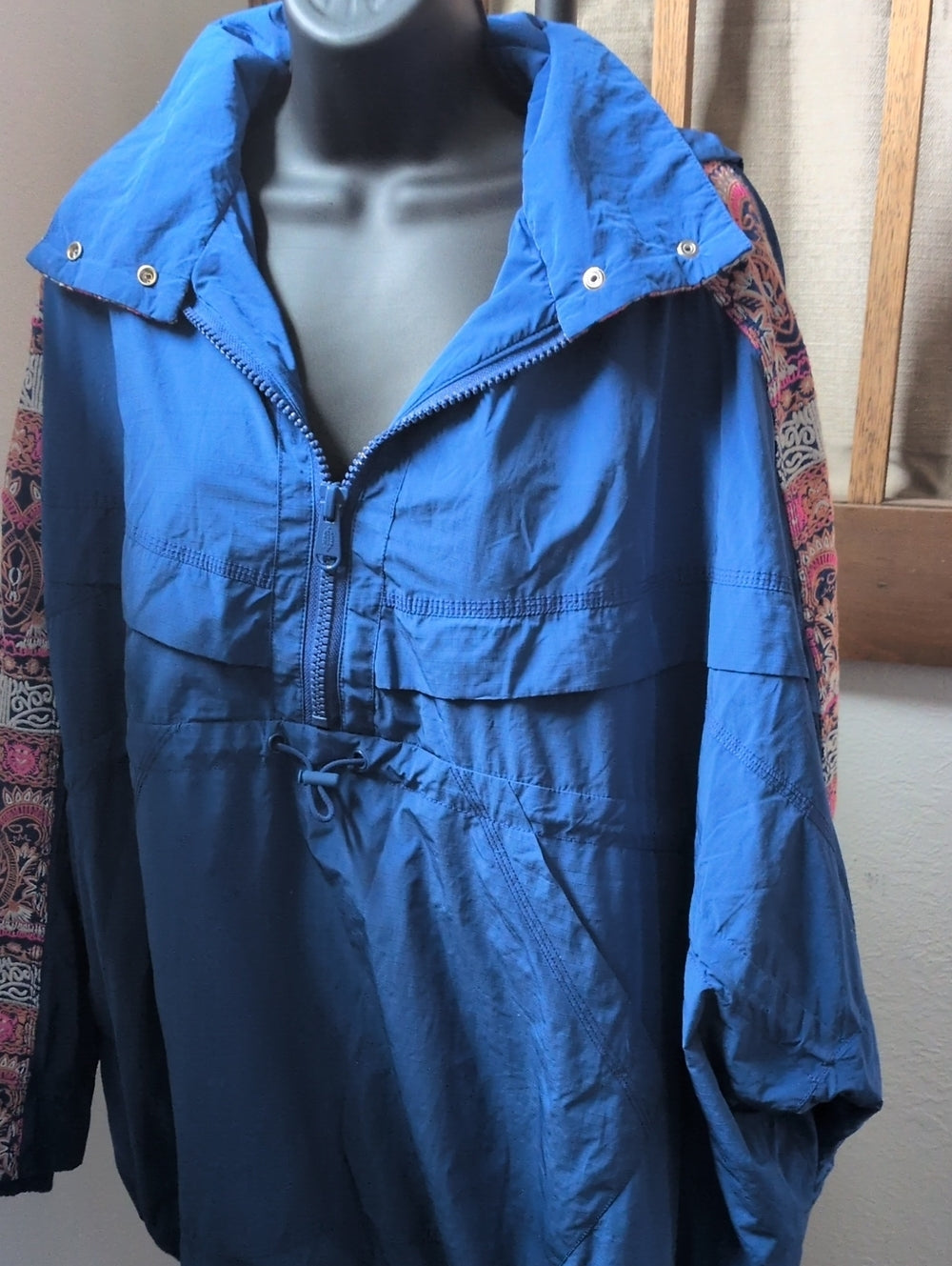 Free People Movement She Fly Blue Embroidered Oversized Windbreaker - Small
