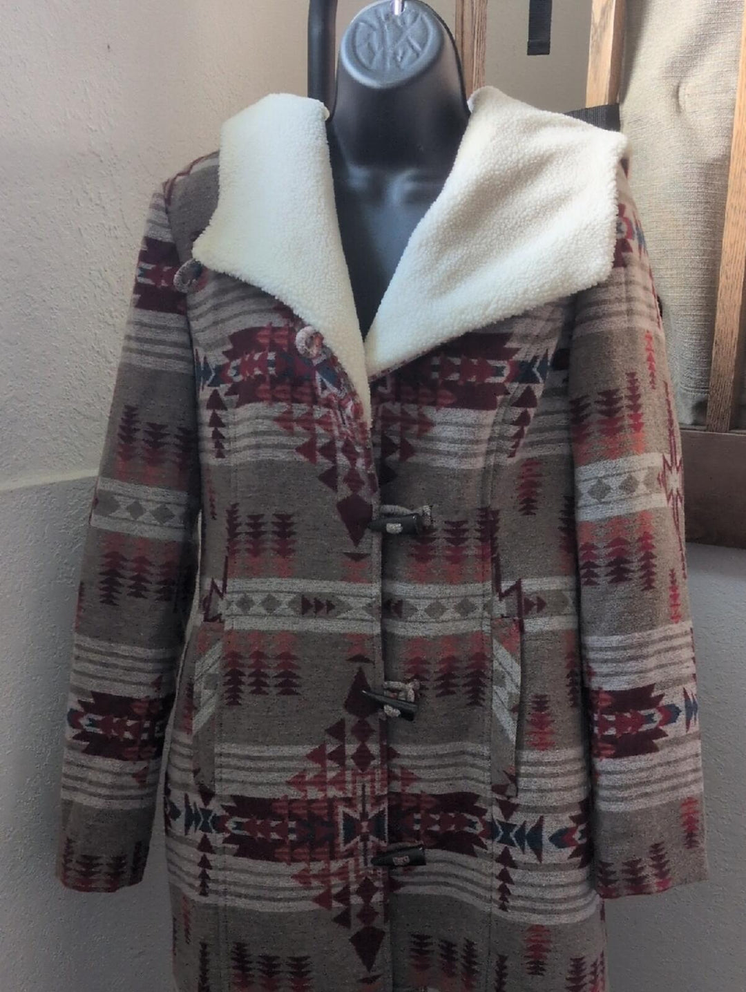 Powder River Outfitters ladies' Aztec print long wool Blend coat - Medium