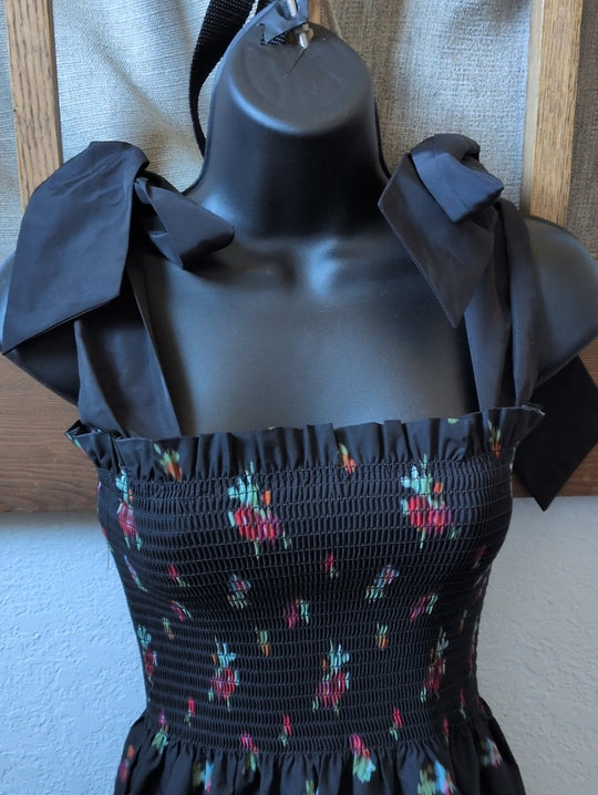 Hill House Ribbon Ellie Nap Dress in black ikat floral - Small