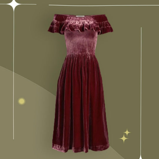 Hill House Burgundy Velvet Off Shoulder Akilah dress