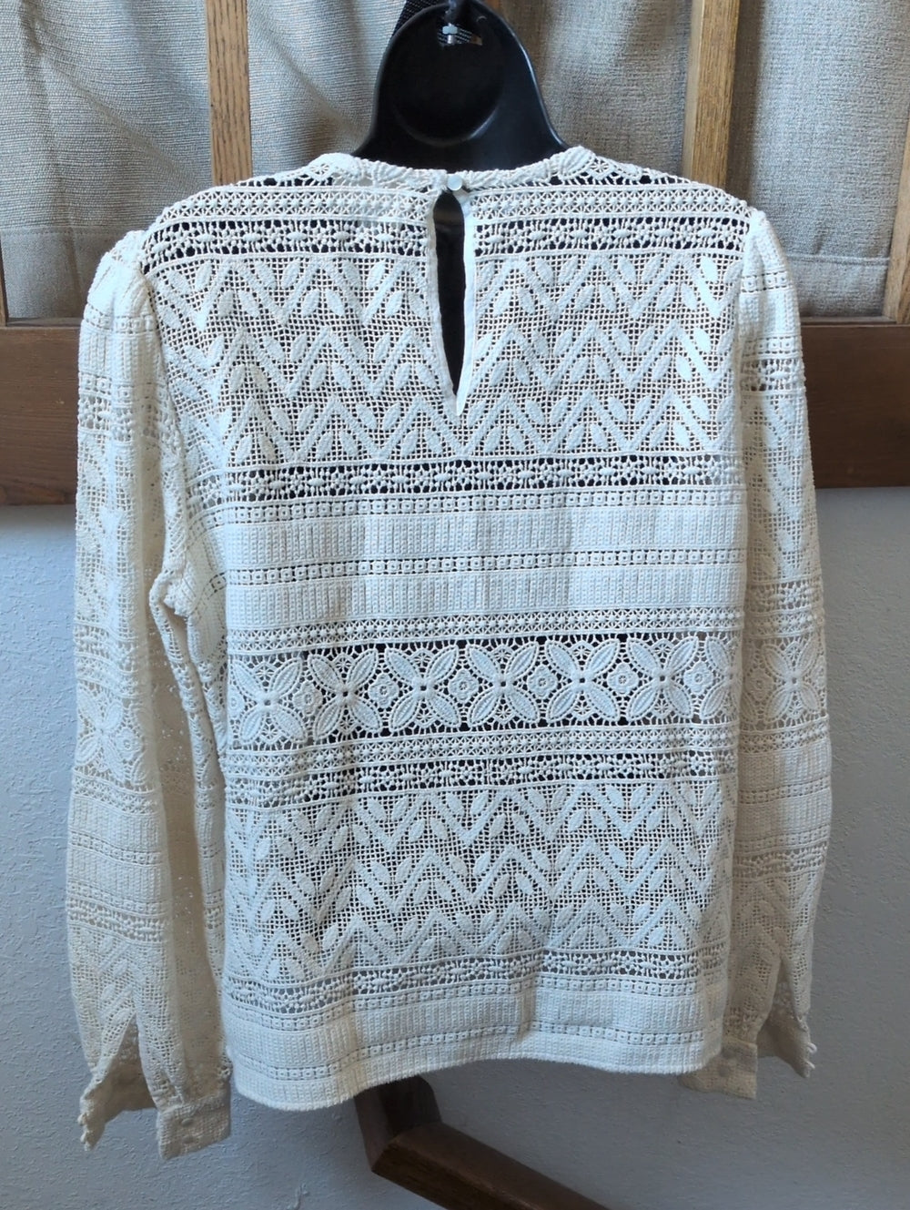 Sézane Long Sleeve Crochet Ecru Blouse Size 40