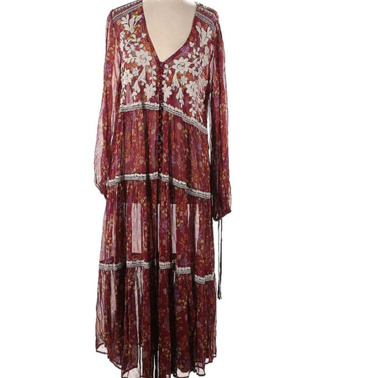 Free People Call on Me Embroidered maxi top / dress in merlot combo  - Large