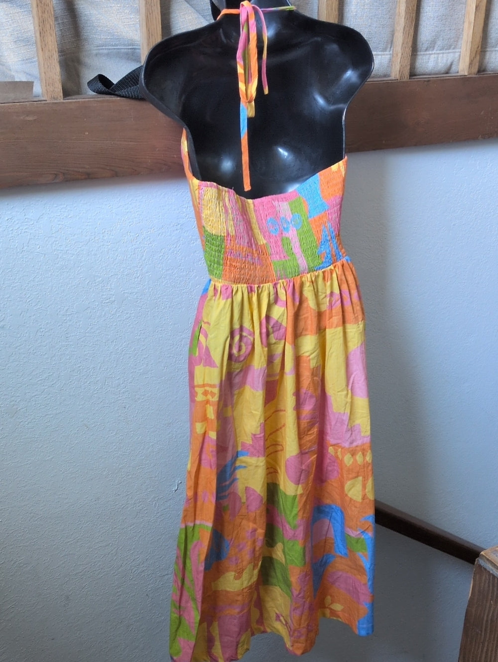 Paradisa Maldives Orange Multi Cotton Abstract Print Midi Dress size s