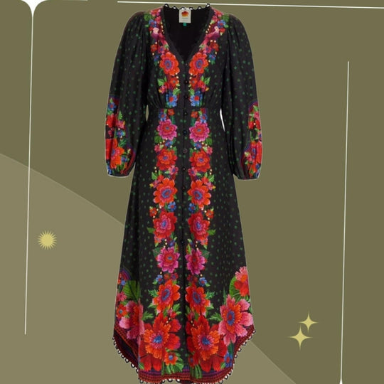Farm Rio Blooming Garden Floral Long Sleeve Maxi