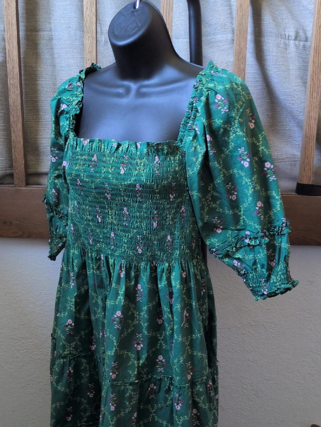 Hill House Nestli Nap Dress In Green Trellis Floral - Small