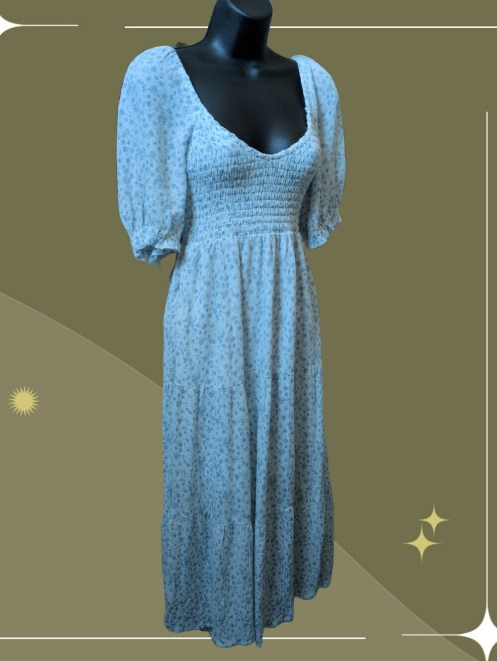 Abercrombie & Fitch light blue floral ruched or smocked midi dress size s