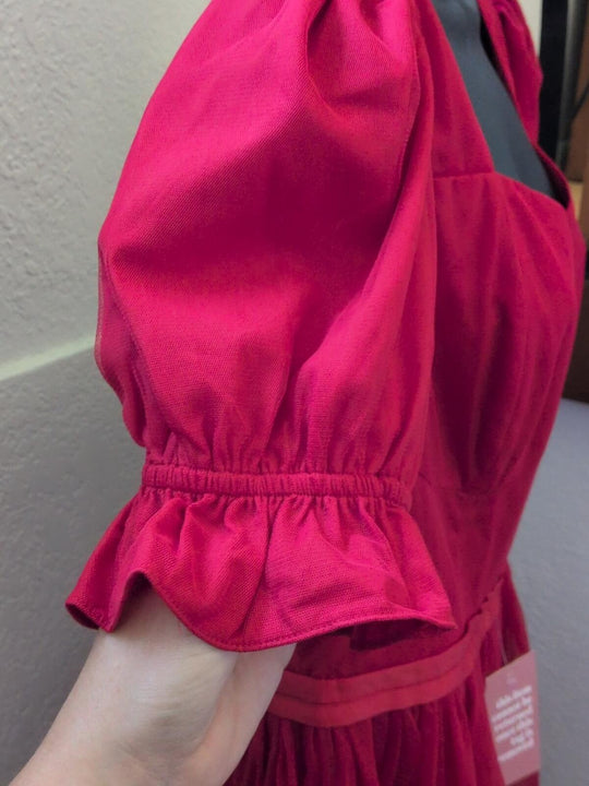 Red tulle puff-sleeve fit-and-flare dress by Ivy City Co - Large