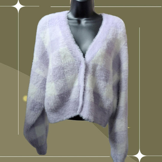 Lazy Oaf Unrequited Love Cardigan In Purple Plaid  - Medium