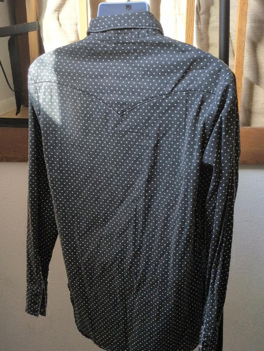 Man X One Teaspoon Men's Gray And White Dot Denim Snap Down Western Shirt -  M