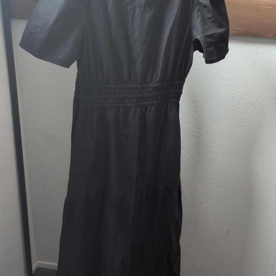 Quince Tiered Organic Cotton Maxi Dress In Black - Medium