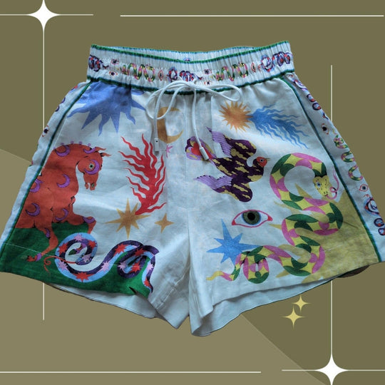 Alemais Printed Linen Seeker Shorts
