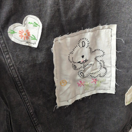 Upcycled By Unpacka Embroidered Vintage Bear Jacket - Medium
