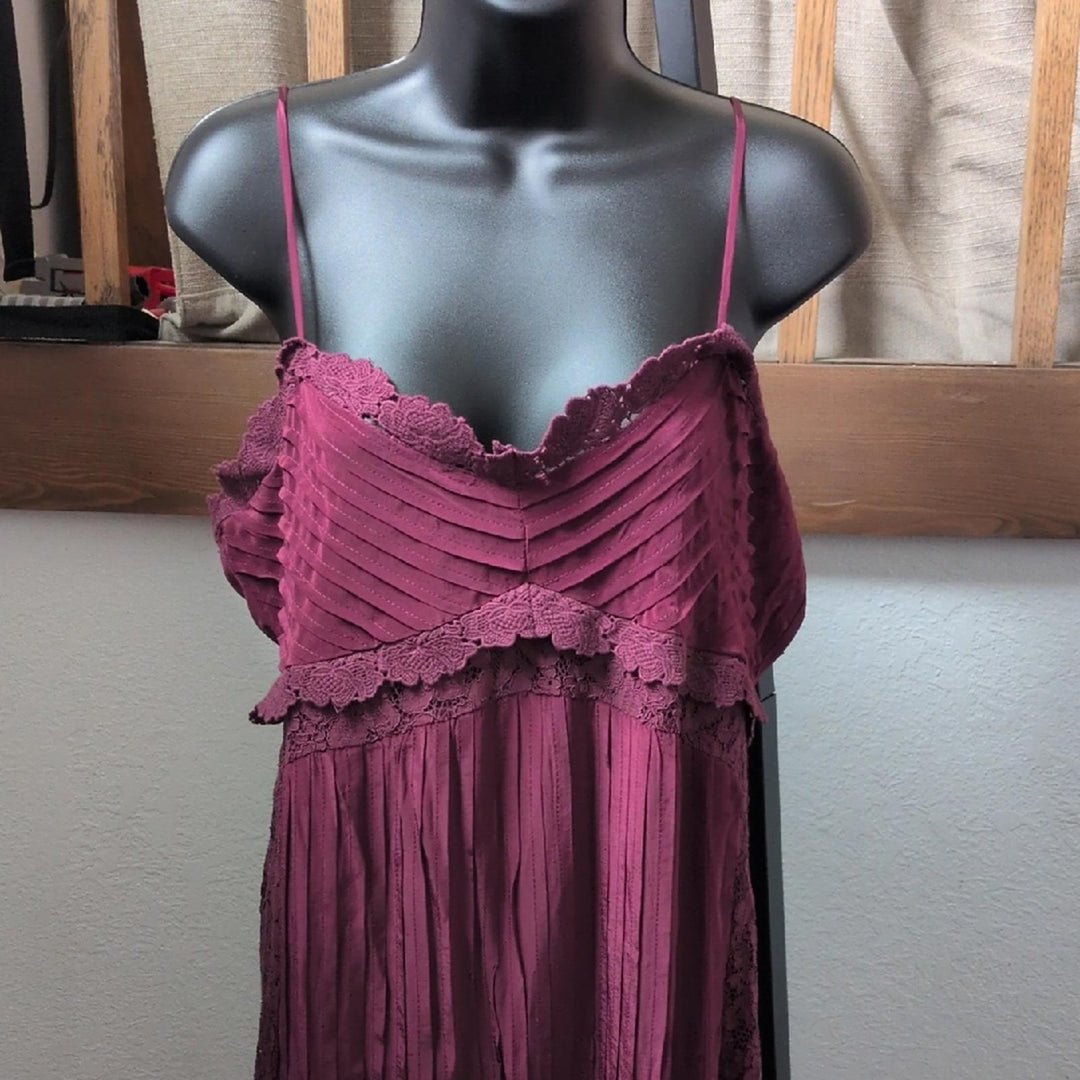 Farm Rio Lace Trim Burgundy Dress - Large