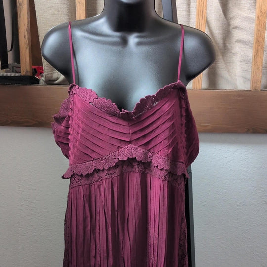 Farm Rio Lace Trim Burgundy Dress - Large