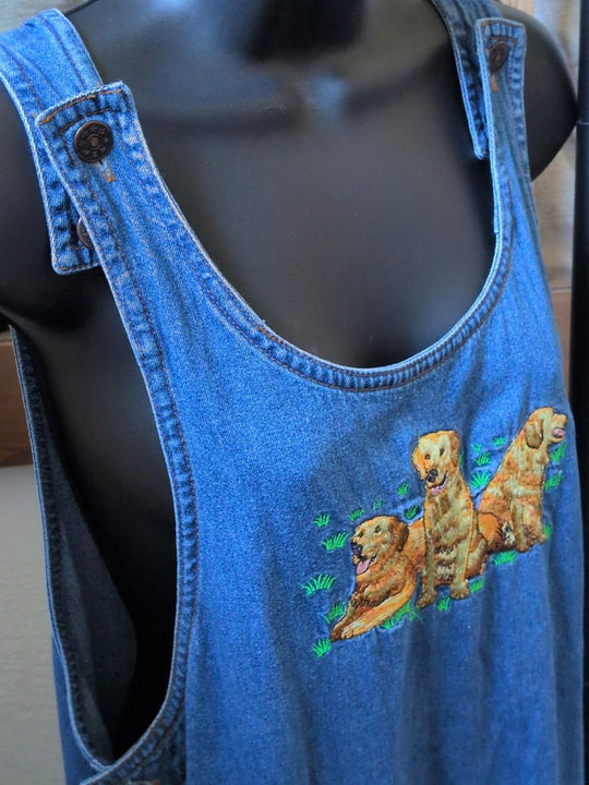 Rare Vintage Casey Coleman Golden Retriever Jean Dress  - Large