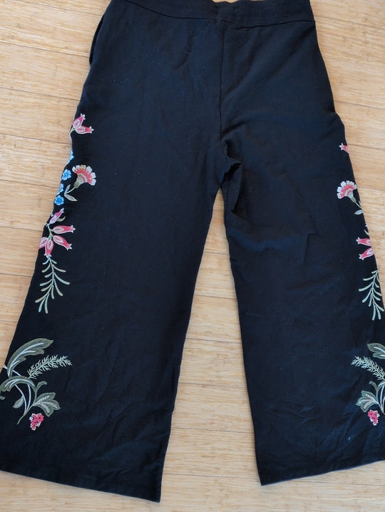 Johnny Was Drawstring Embroidery Wide Leg Pant Size XL