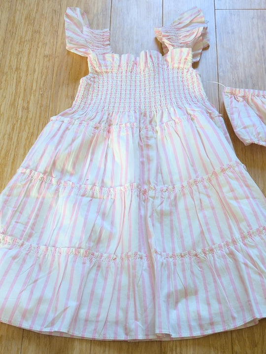 Quince Girls Organic Cotton Poplin Pink Candy Stripe Dress Size 3T