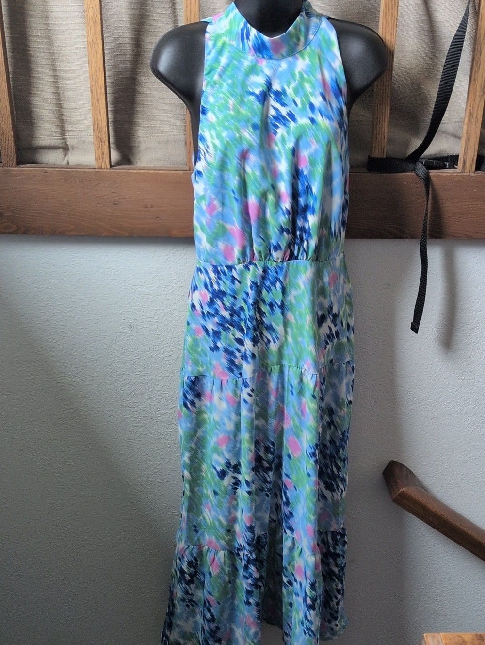 Sam Edelman Mock Neck Brushstroke Watercolor Tie Dress - 4