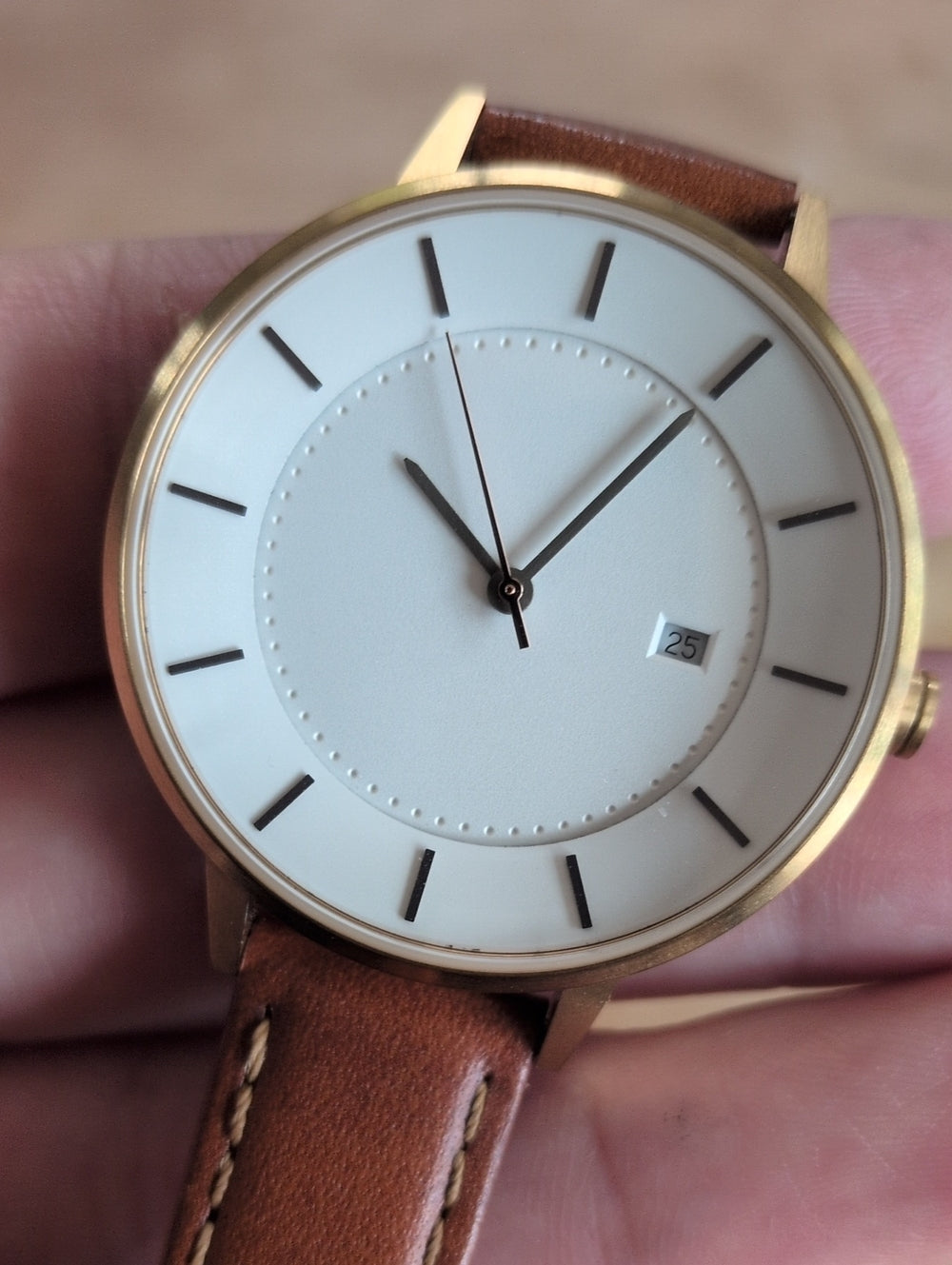 Brown Leather Strap Linjer Swiss Movement Watch With Sapphire Crystal