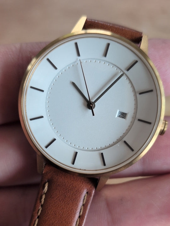 Brown Leather Strap Linjer Swiss Movement Watch With Sapphire Crystal