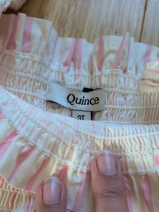 Quince Girls Organic Cotton Poplin Pink Candy Stripe Dress Size 3T