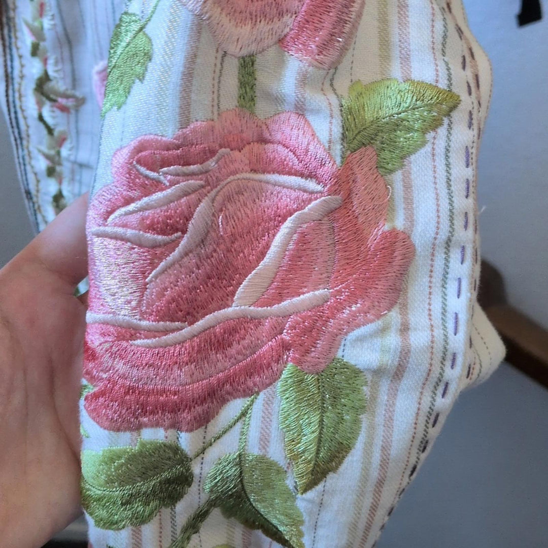 Biya Johnny Was Pink Embroidered Rose Coat - Small