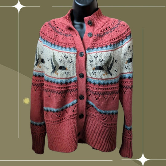 LL Bean Signature Fair Isle Fisherman Sweater In Ducks - Small Petite