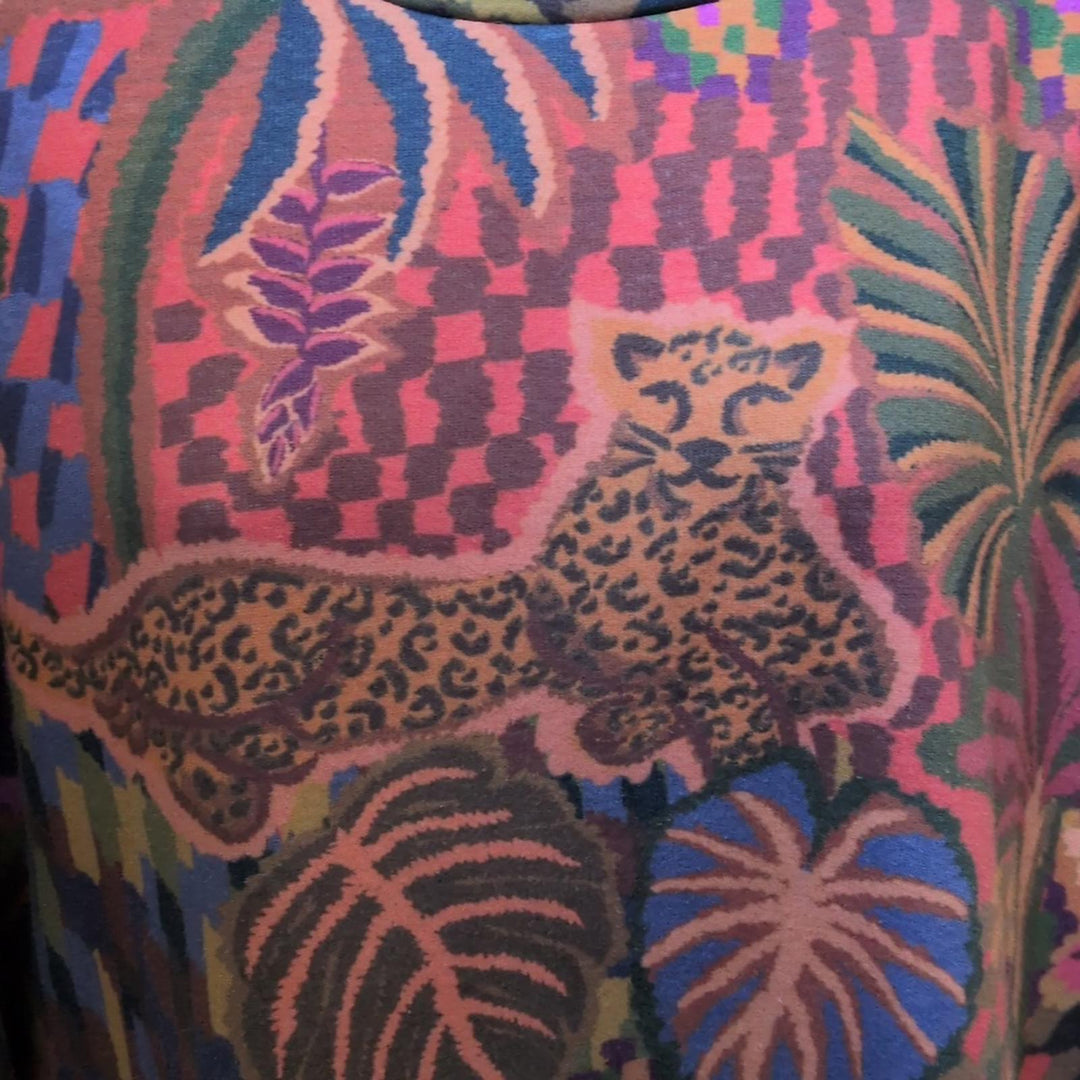 Farm Rio Jungle Animals Tapestry Sweatshirt Dress - Medium
