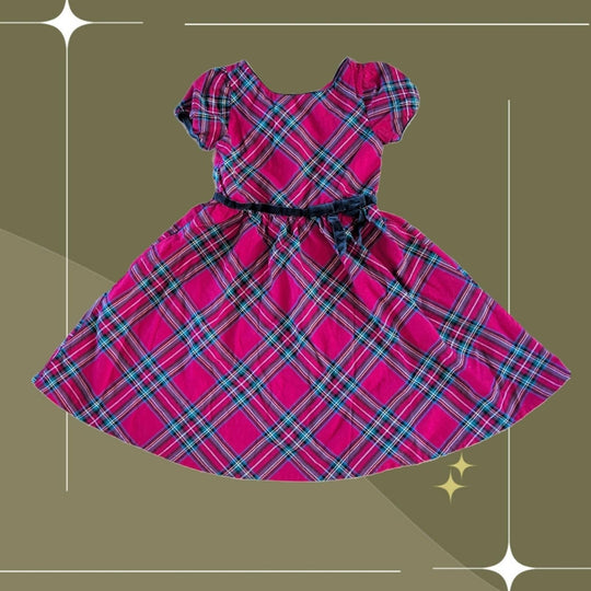 Hope And Henry Organic Cotton Cap Sleeve Tartan Plaid Holiday Dress -  Girls 8