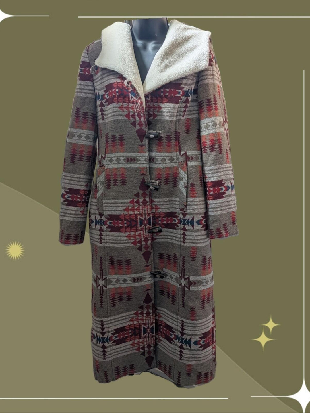 Powder River Outfitters ladies' Aztec print long wool Blend coat - Medium