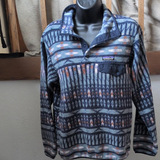 Patagonia Kuda Klash Blue Pattern Snap T Synchilla Sweatshirt - XS