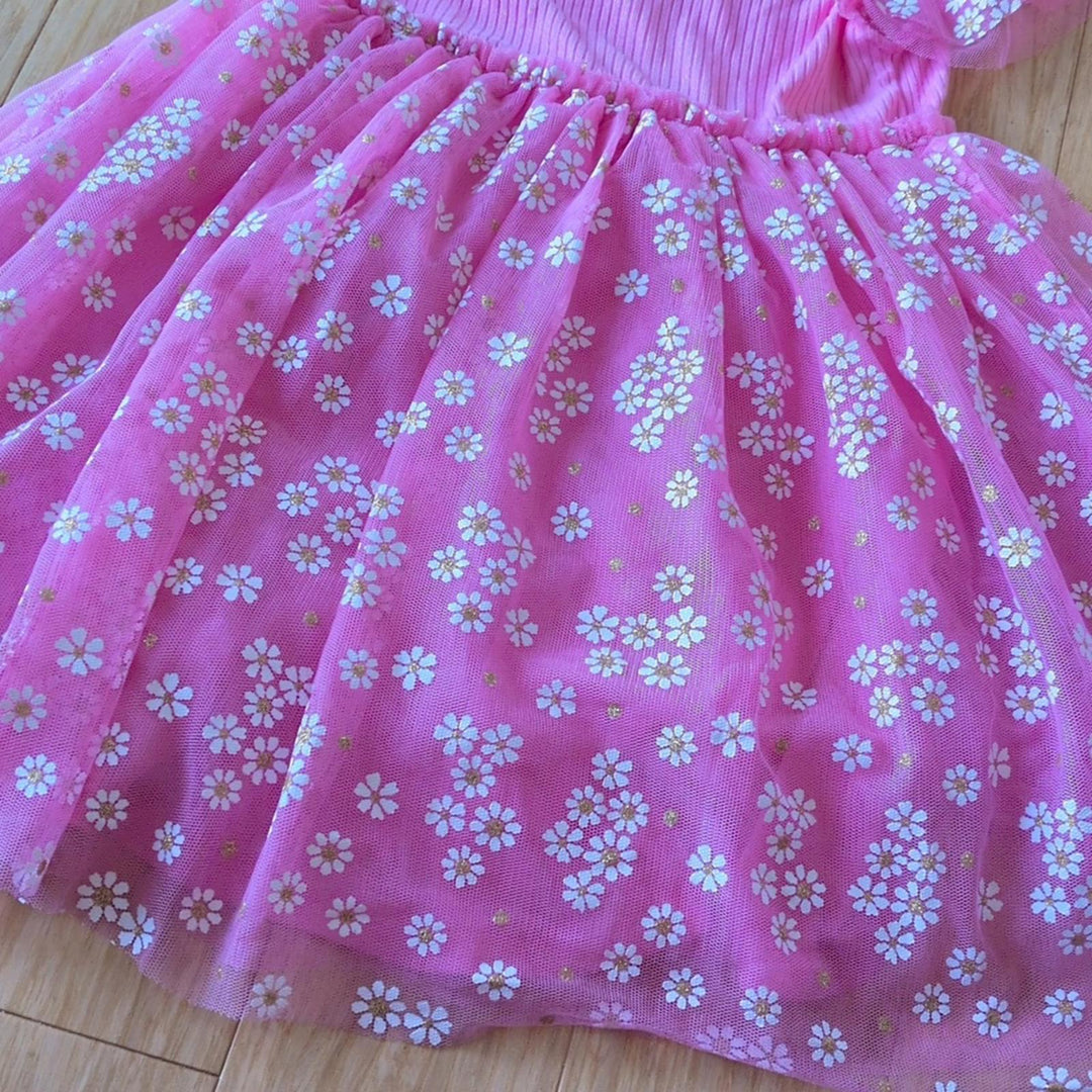 Girls Btween Pink Tulle Floral Dress - 5
