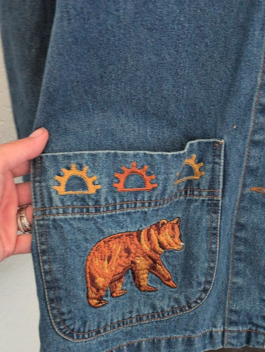 Vintage Embroidered Casey Coleman Denim Woodland Animals Barn Jacket - M/L