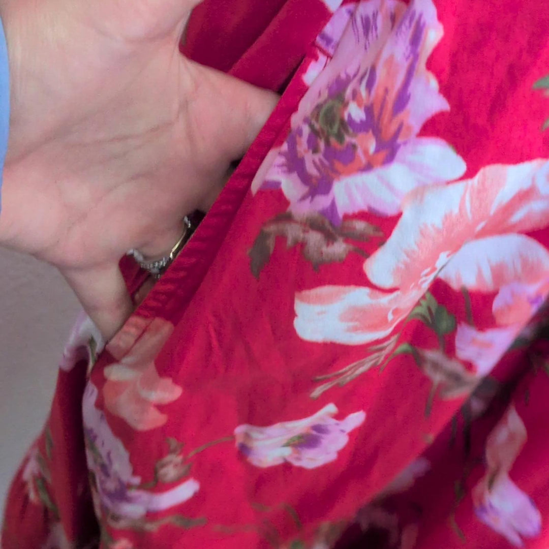 Abercrombie Red Floral Emerson Midi Dress - Small