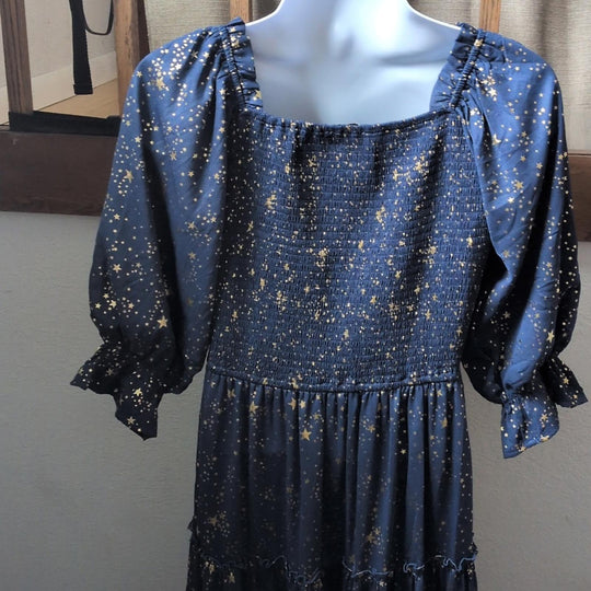 Ivy City Co Starry Nights Dress In Dark Blue And Gold - XL