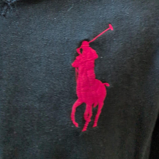 Men's**Distressed** Polo Ralph Lauren Vintage Big Pony Black Hoodie  - Small