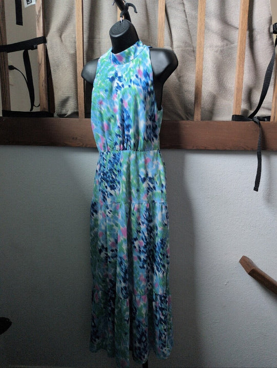 Sam Edelman Mock Neck Brushstroke Watercolor Tie Dress - 4