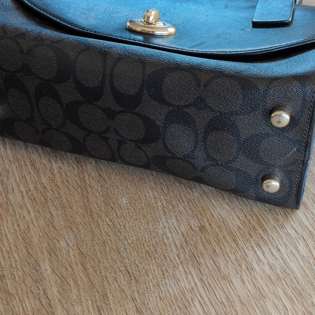 Coach Tilly Top Handle Purse With Dark Signature Print Bottom
