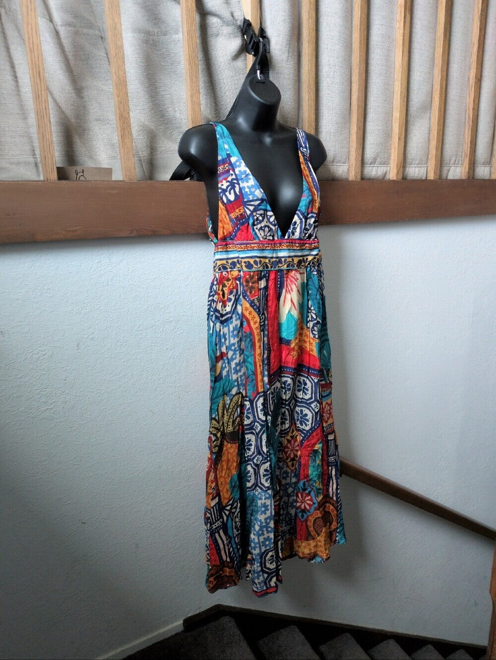 Farm Rio Forest Tiles V Neck Midi Dress- large