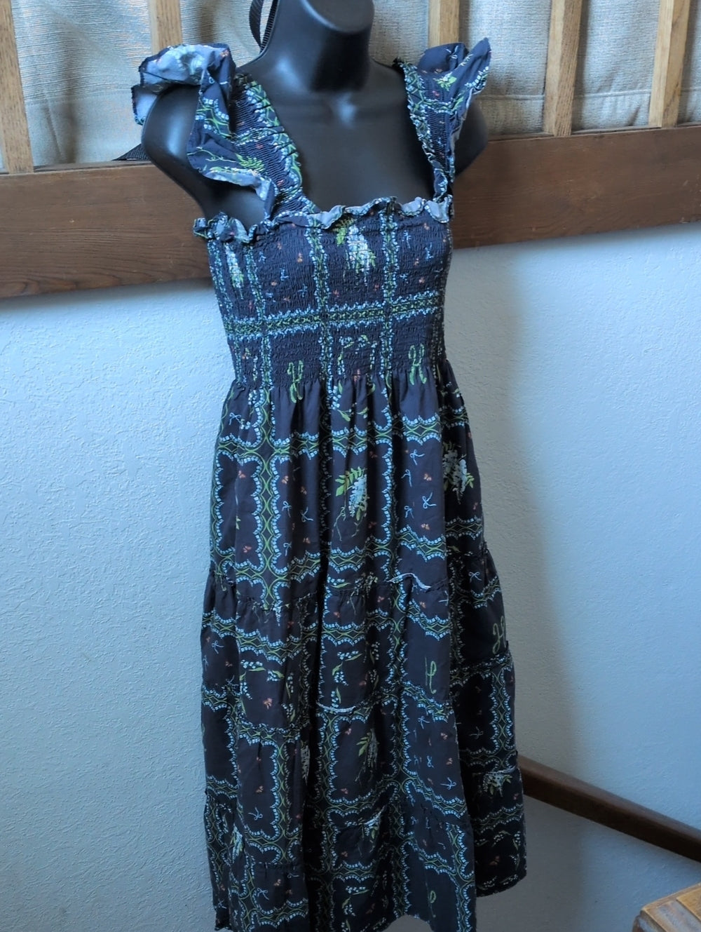 Hill House Home Midi Ellie Nap Dress Trailing Fern / Navy Multi pattern - Small