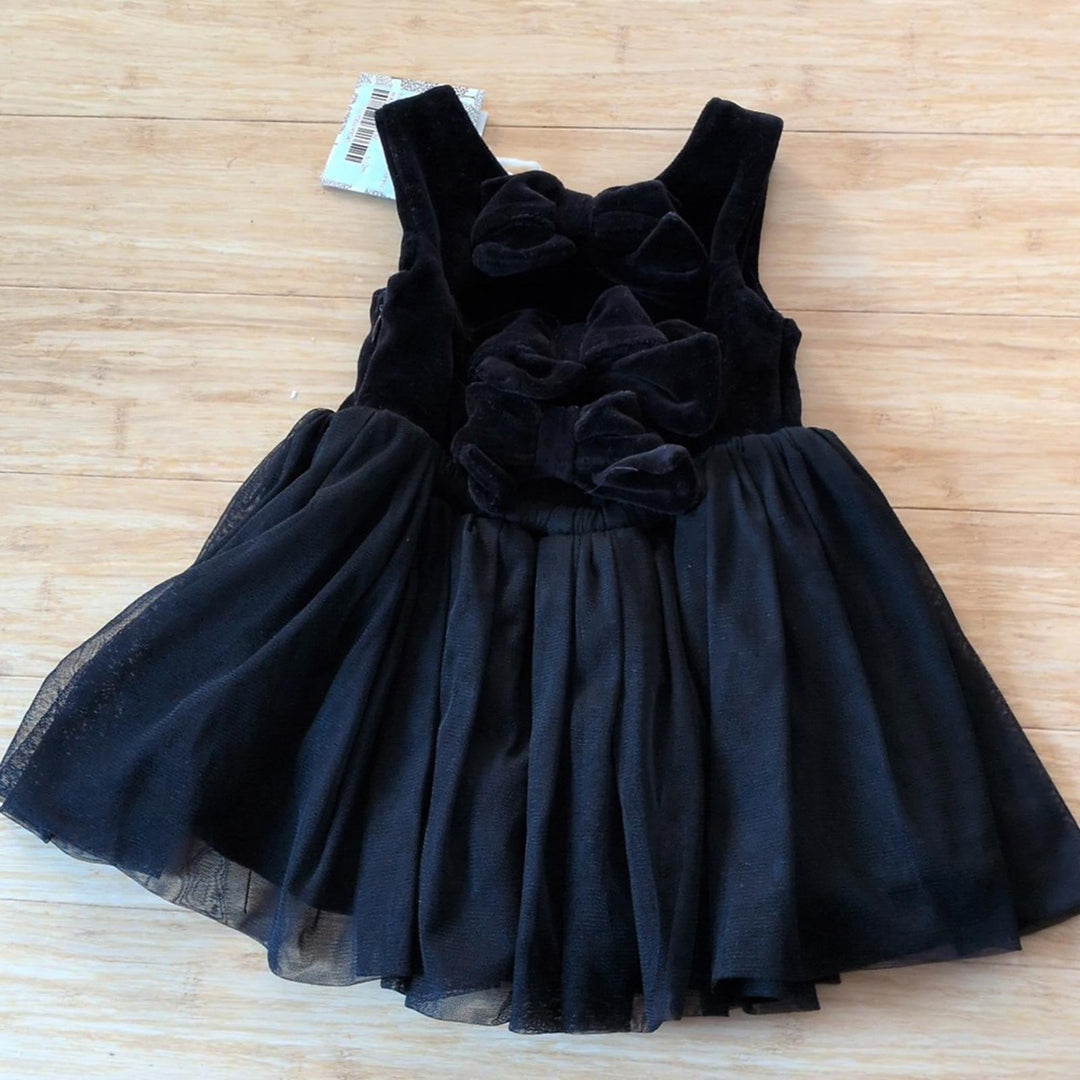 Kate Quinn Sleeveless Back Bow Tulle Dress In  Black Tulle Velvet -  6-12 Mo