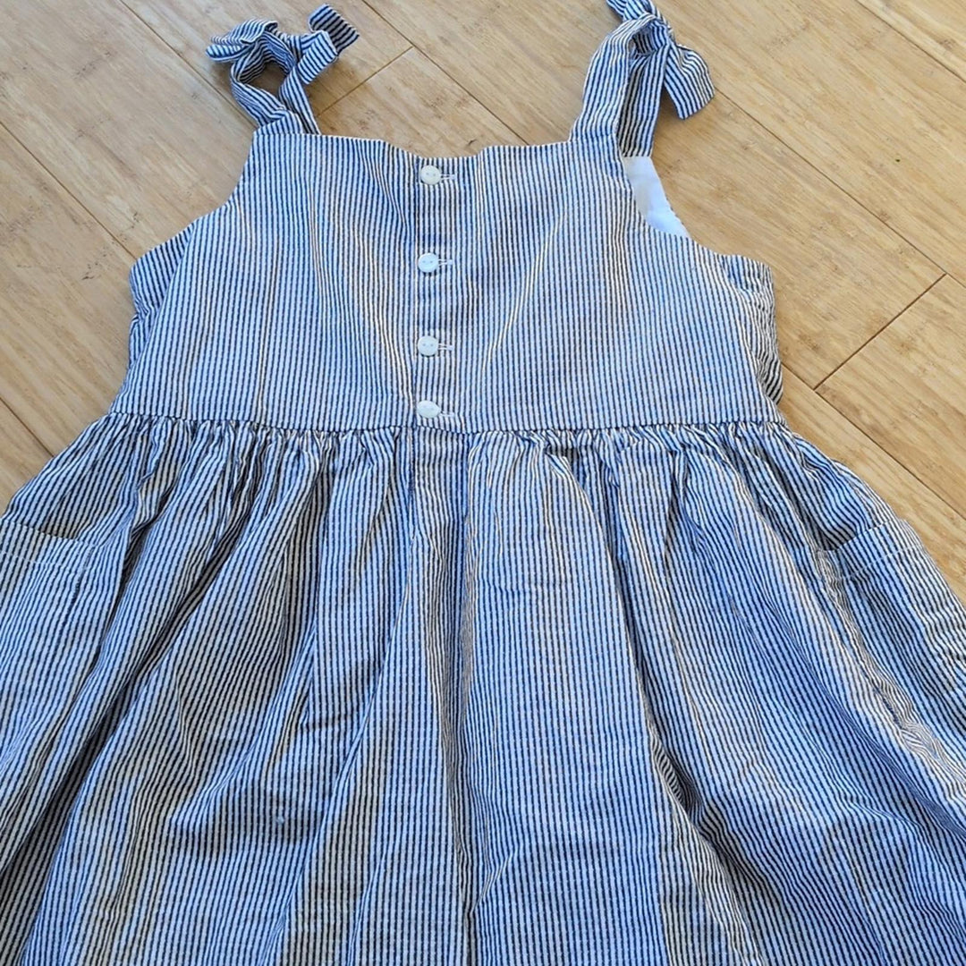 Edgehill Collection Navy Pinstripe Girls Cotton Dress - 6X
