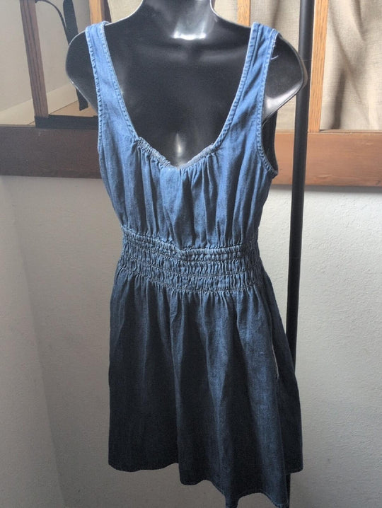 Gap Denim Tie-Front Smocked Waist Mini Dress - S