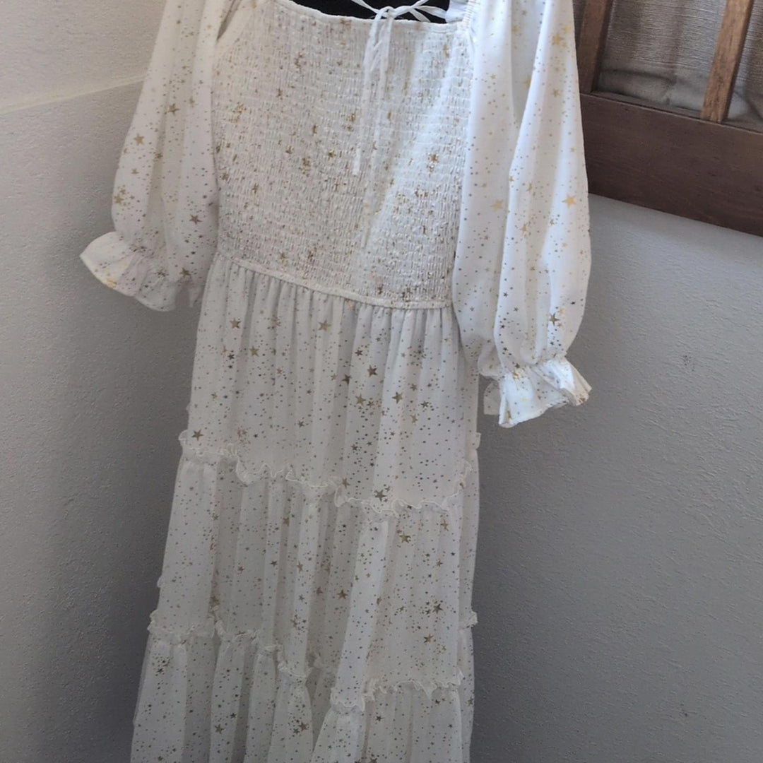 Ivy City Co White And Gold Star Print Dress - XXL