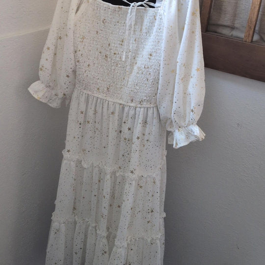 Ivy City Co White And Gold Star Print Dress - XXL
