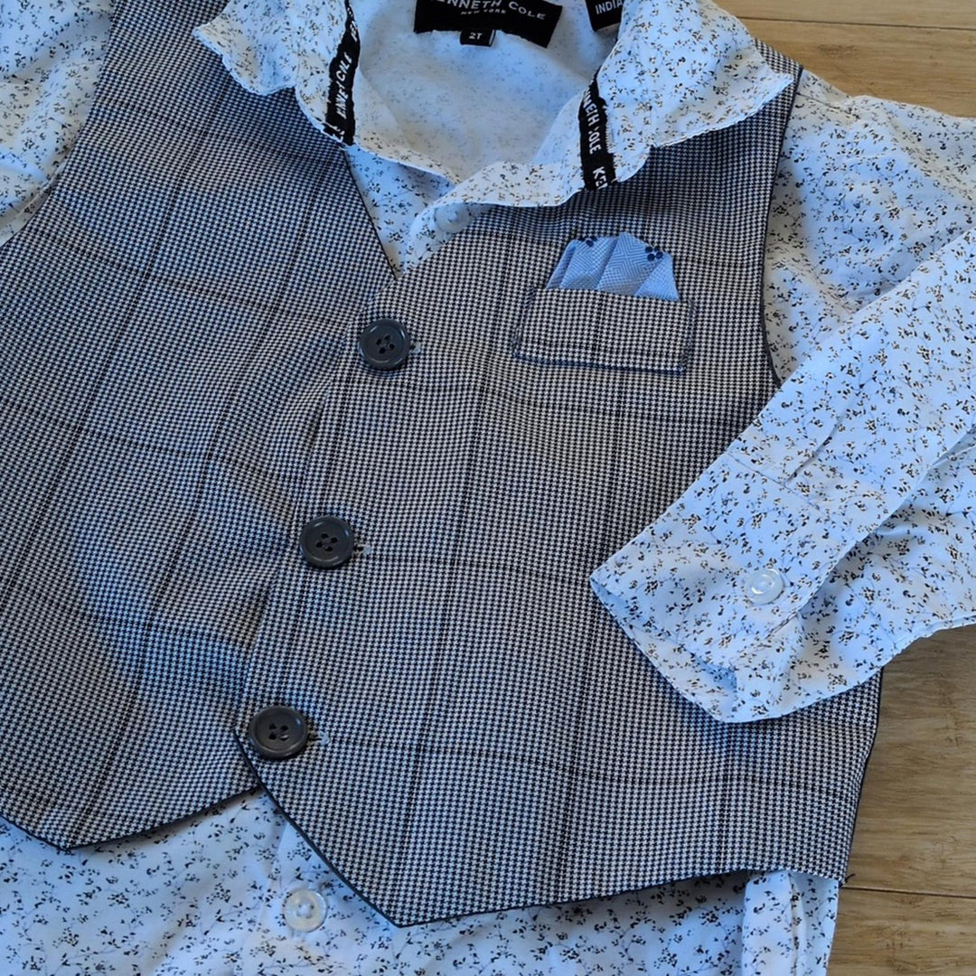 Kenneth Cole, New York button-down boys floral shirt w/ removable vest size 2T