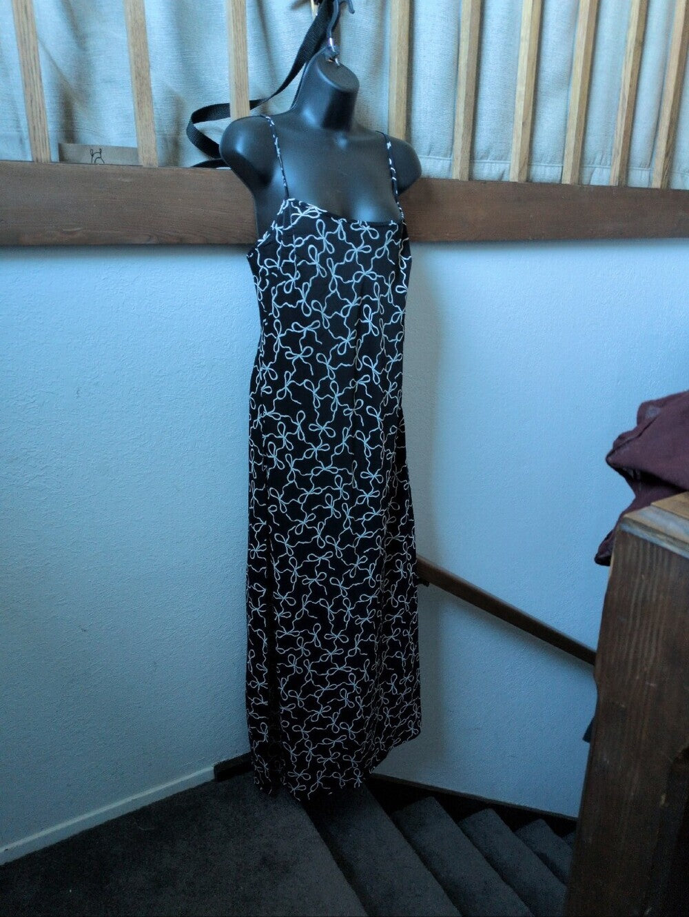 Abercrombie Slip Maxi Dress In White And Black Ribbon Size M