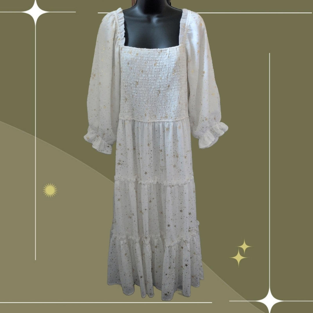 Ivy City Co White And Gold Star Print Dress - XXL